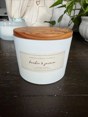 Cost Plus World Market Bamboo & Jasmine Candle in White with Wood Lid